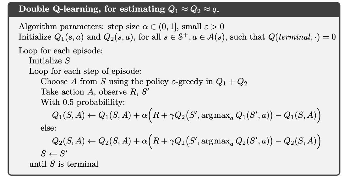Double Q-learning, for estimating Q_1 \approx Q_2 \approx q_*